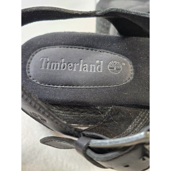 Timberland Womens Black Leather Espadrille Platform Sandals Size 11 Adjustable - Picture 4 of 13